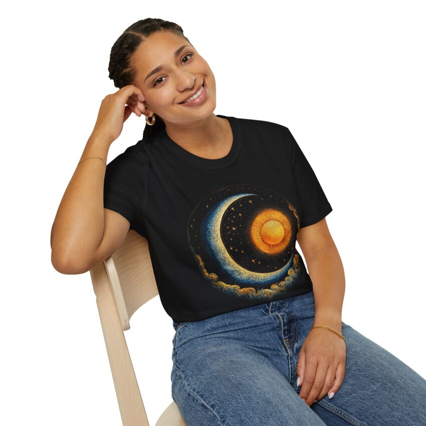 Celestial Sun and Moon T-Shirt | Unisex Softstyle | Astrology Shirt | Cosmic Tee | Gifts for Astronomers & Dreamers | Space Lovers Apparel - Image 2