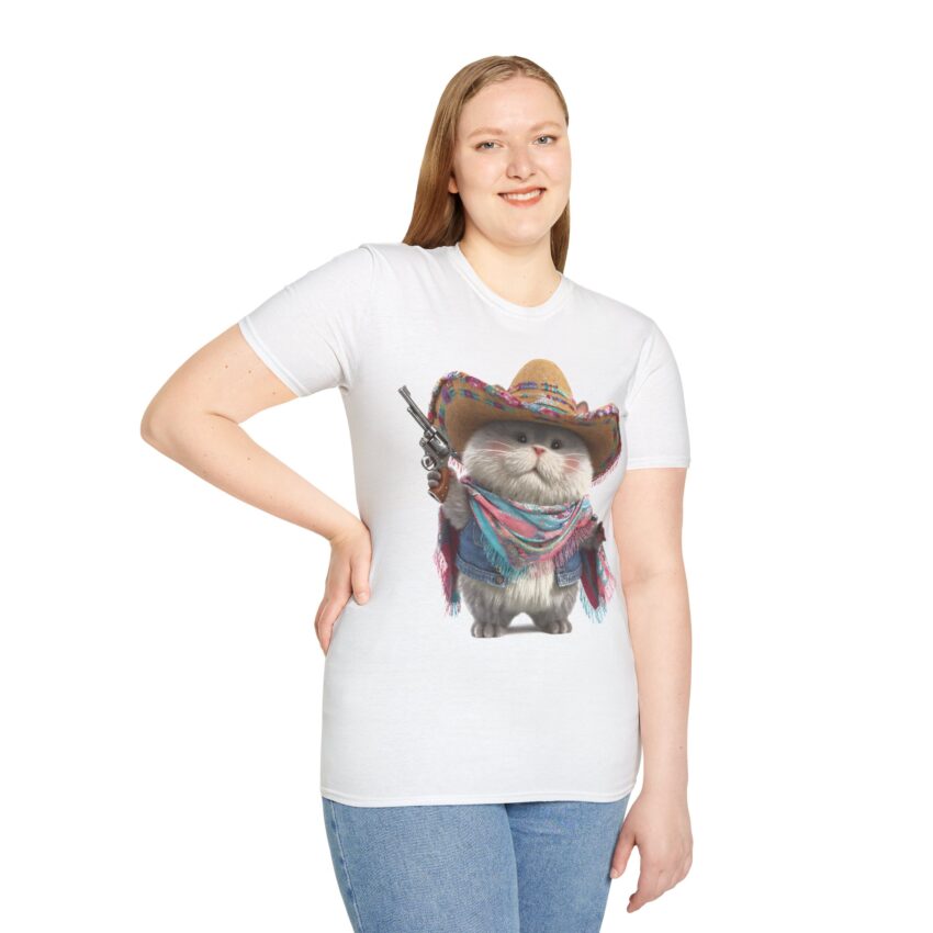 Funny Cat Cowboy T-Shirt, Unisex Softstyle Tee, Animal Lover Gift, Humor Apparel, Birthday Present, Country Style Shirt - Image 3