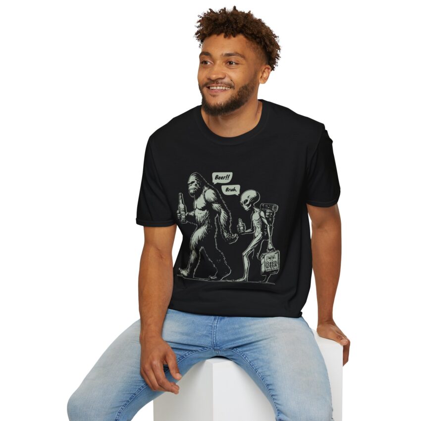 Funny Bigfoot and Alien Unisex T-Shirt, Quirky Graphic Tee, Gifts for Dad, Casual Everyday Wear, Humor Apparel - Image 3