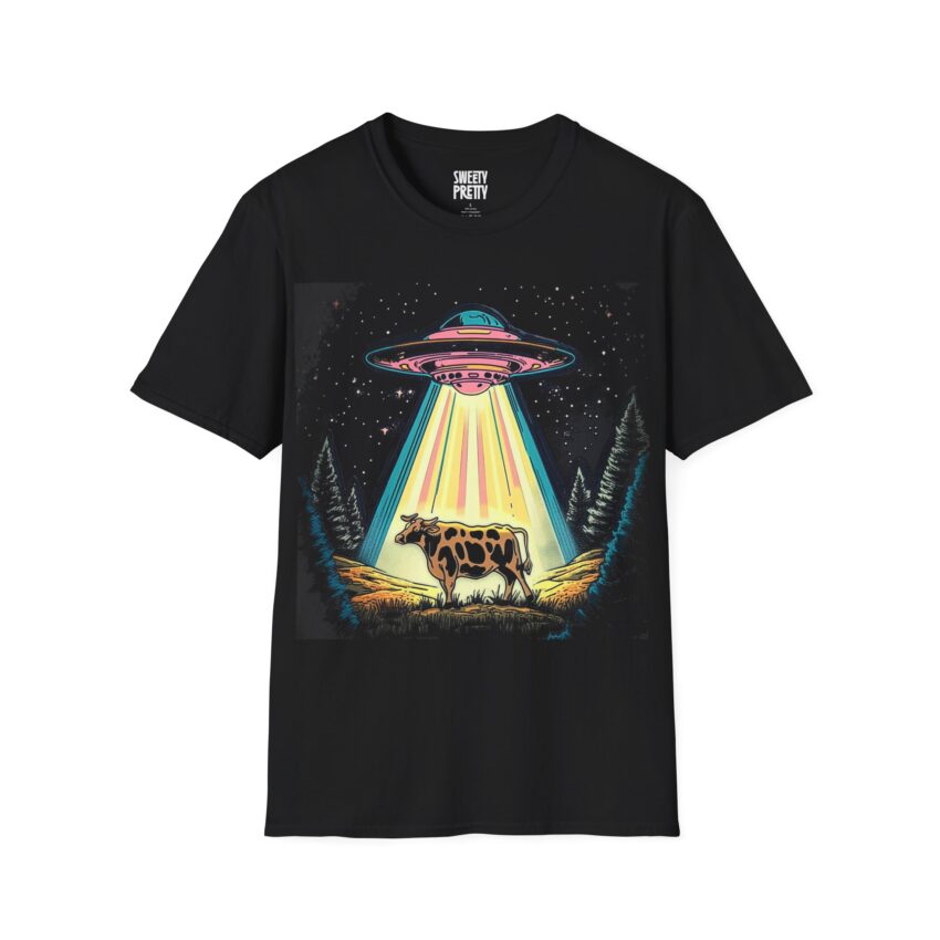 Cow Abduction Graphic T-Shirt, Alien Shirt, Funny Gift for Cow Lovers, Unisex Tee, Farm Life Apparel, Unique Casual Wear - Image 1