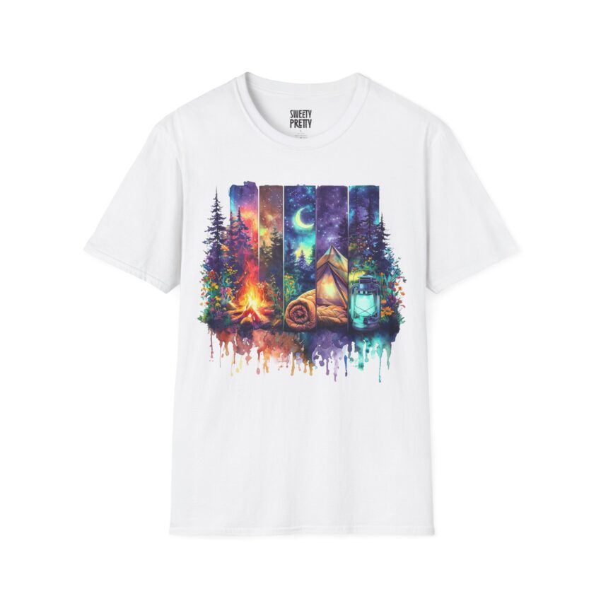 Cozy Camping Tee, Unisex Softstyle T-Shirt for Nature Lovers, Outdoor Adventure Shirt, Festival Outing Attire, Gift for Hikers - Image 1