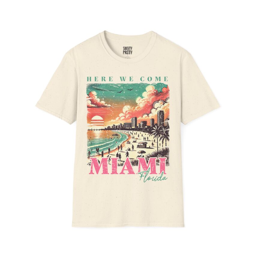 Miami Sunset Unisex Softstyle T-Shirt, Summer Vacation Tee, Beachwear, Travel Lover Shirt, Casual Outfit, Gift for Travelers - Image 4
