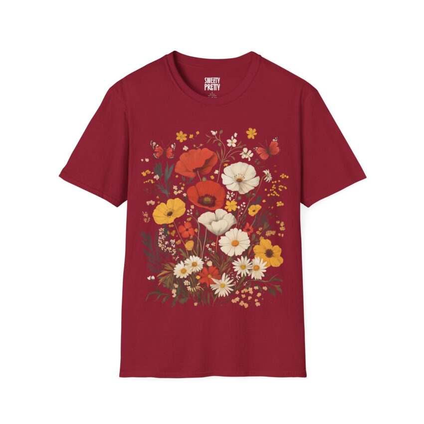 Floral Vintage Unisex Softstyle T-Shirt, Boho Tee, Gift for Her, Nature Lover T-Shirt, Spring Fashion, Casual Wear, Flower Power - Image 5