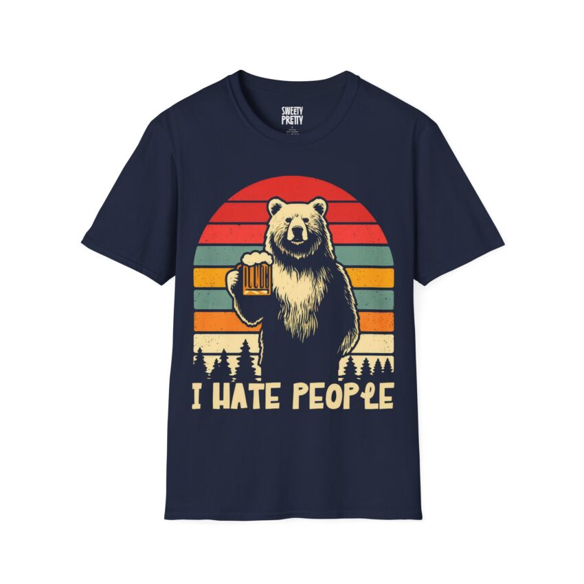 Casual Graphic Tee with Bear Design - "I Hate People" | Unisex Fun Shirt, Gift for Beer Lovers, Trendy Animal Theme, Relaxed Fit - Image 7