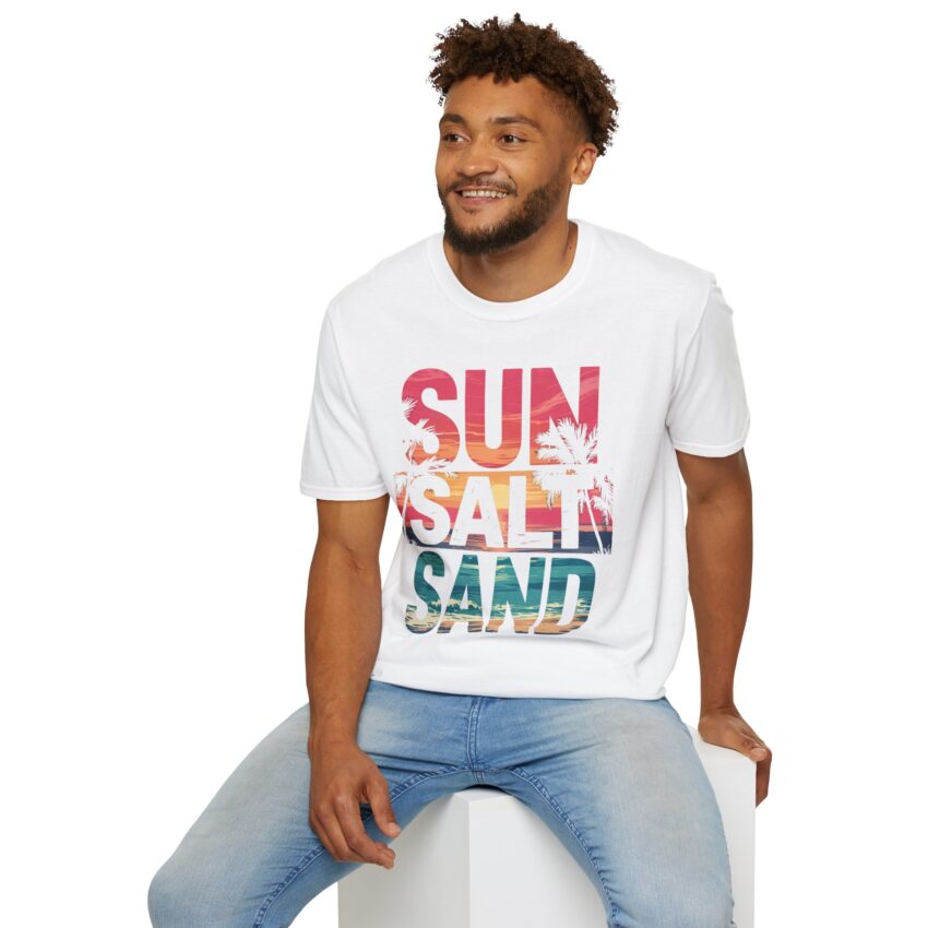 Beach Vibe Unisex Softstyle T-Shirt | Sun, Salt, Sand Design | Casual Summer Tee for Beach Lovers, Gifts, Vacations, Everyday Wear, [...] - Image 9